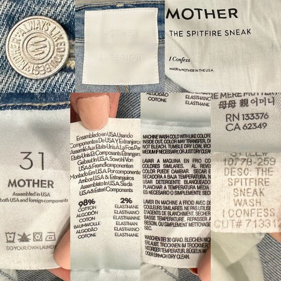 Mother The Spitfire Sneak Straight Leg Jeans in I Confess Light Wash Size 31 - Picture 3 of 16